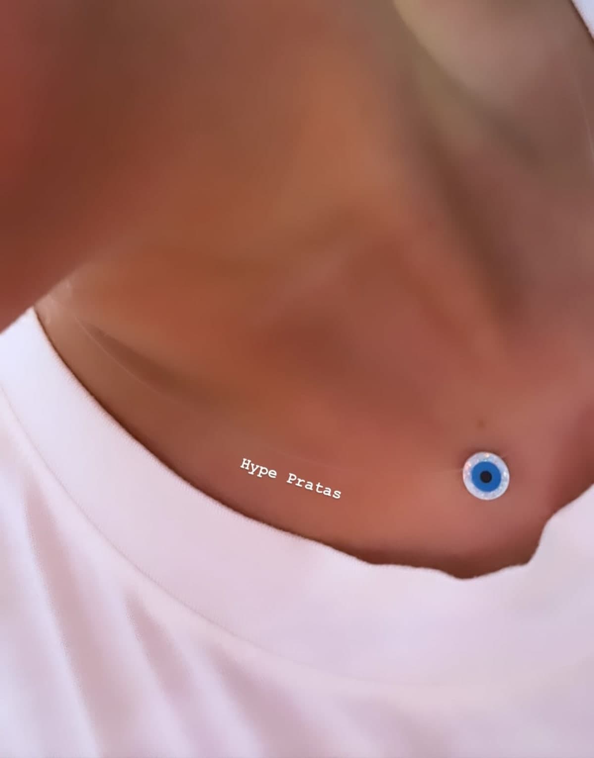 Choker olho grego opala branca fio nylon prata 925(45 cm)