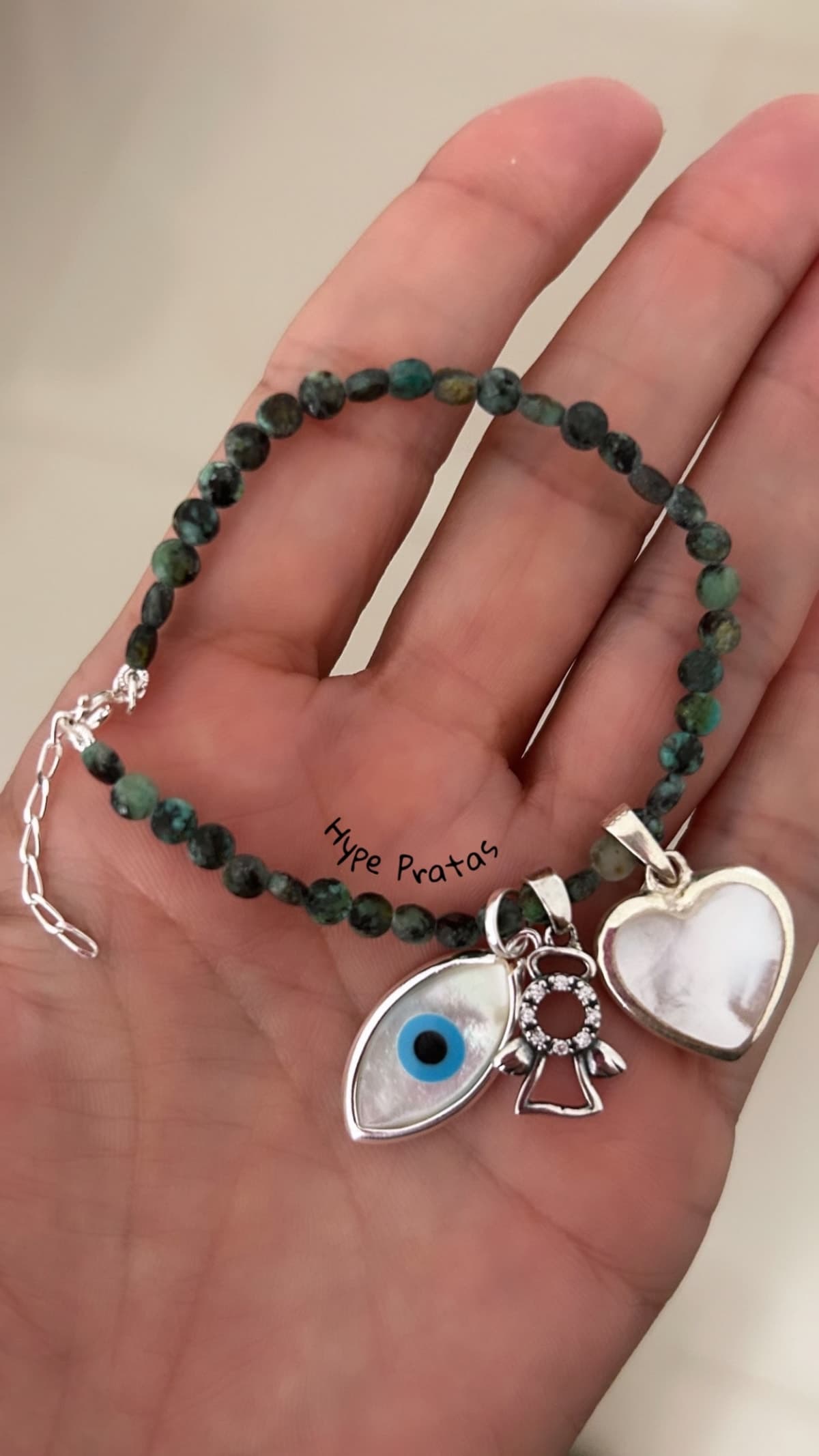 Pulseira Pedra Turquesa Esverdeada Natural 16 cm + 3 cm extensor