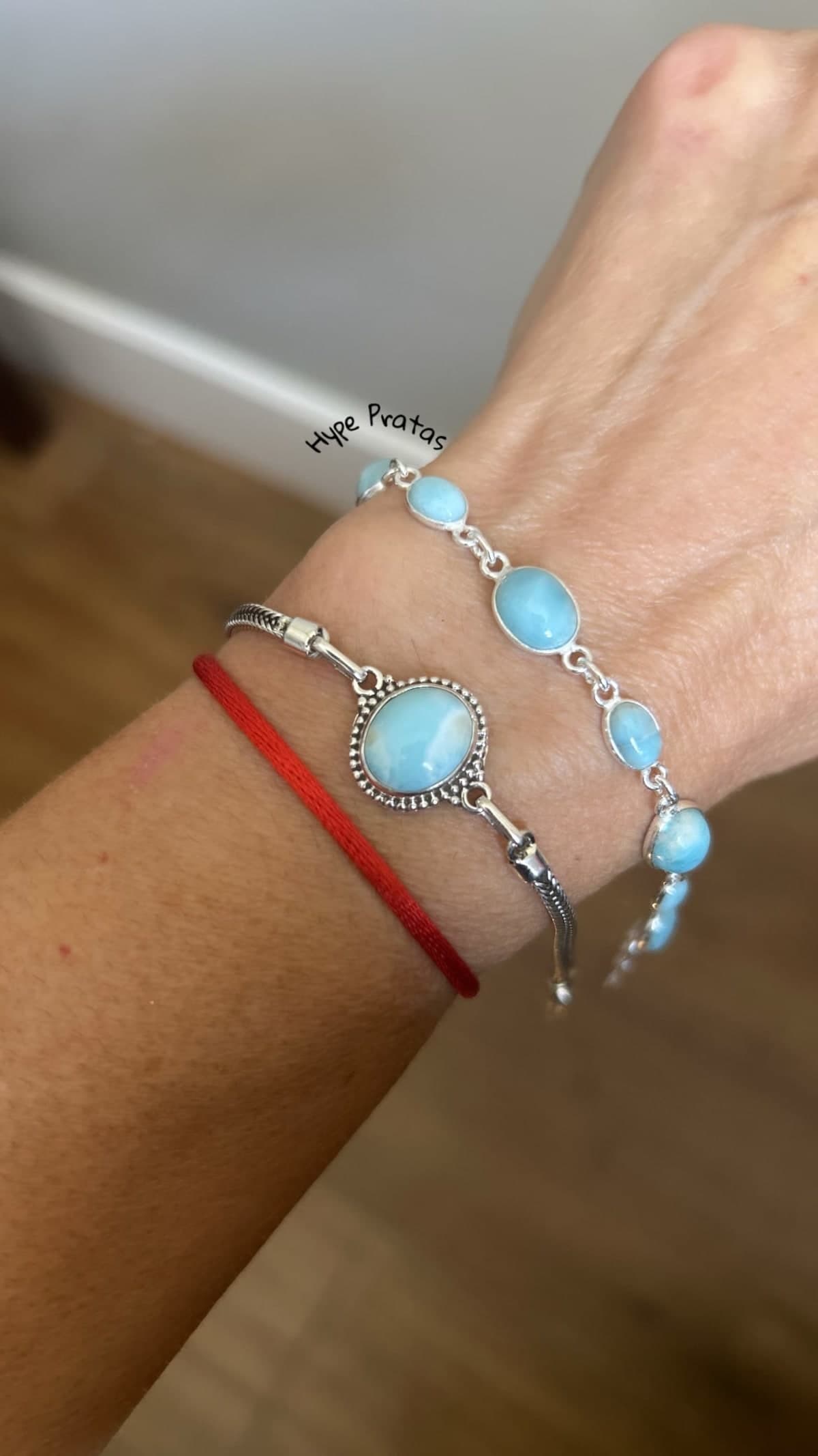 Pulseira Larimar 10 Pedras Prata 925 18,5cm + 1,0 cm extensor
