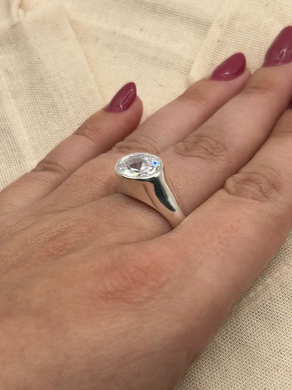 Anel Zircônia Oval Prata Branca 925 Tam 19