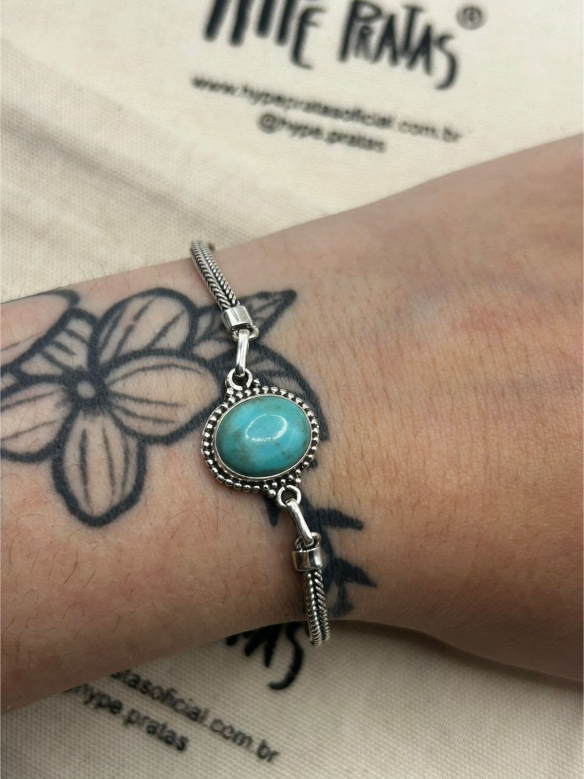 Pulseira Turquesa Bali 17cm +3cm Extensor
