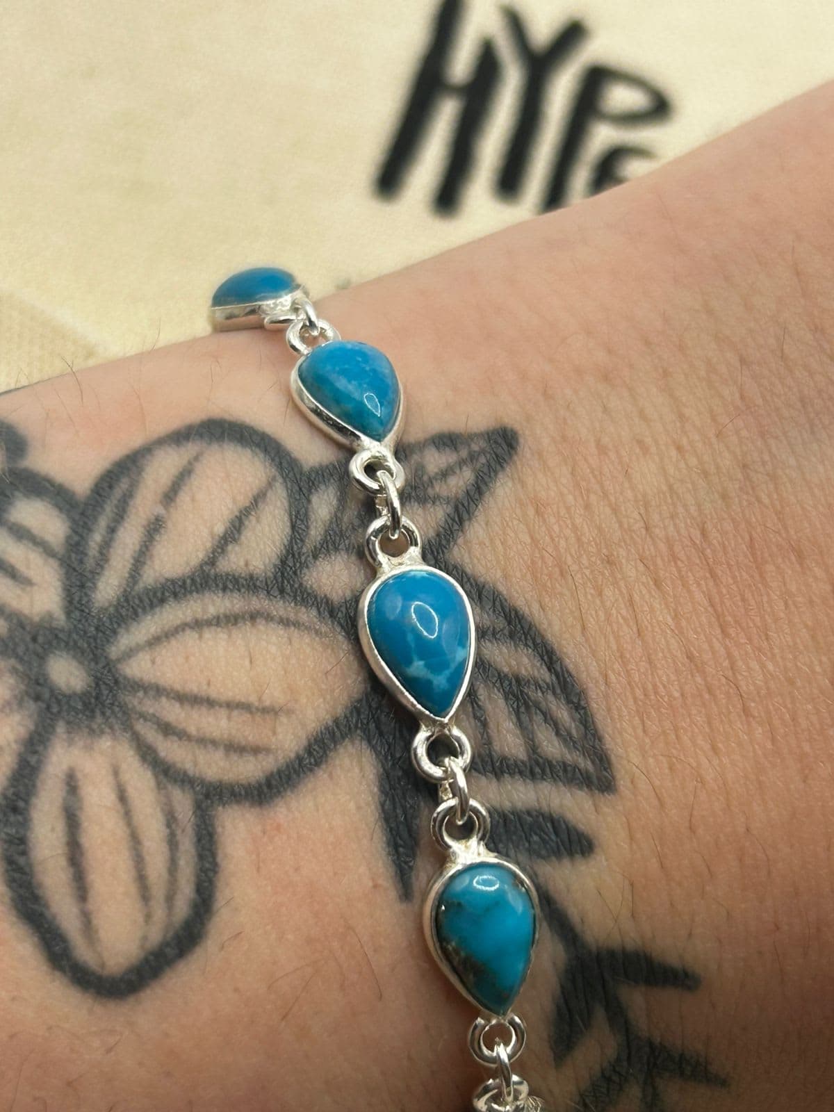 Pulseira Turquesa 9 Pedras Turquesa 17cm +2,5cm Extensor